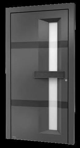 Die asymmetrische Vertiefung des Lichtausschnitts verleiht der Tür einen dreidimensionalen Charakter, der durch in die Vertiefung hineinlaufende Design-Nuten noch unterstützt wird.