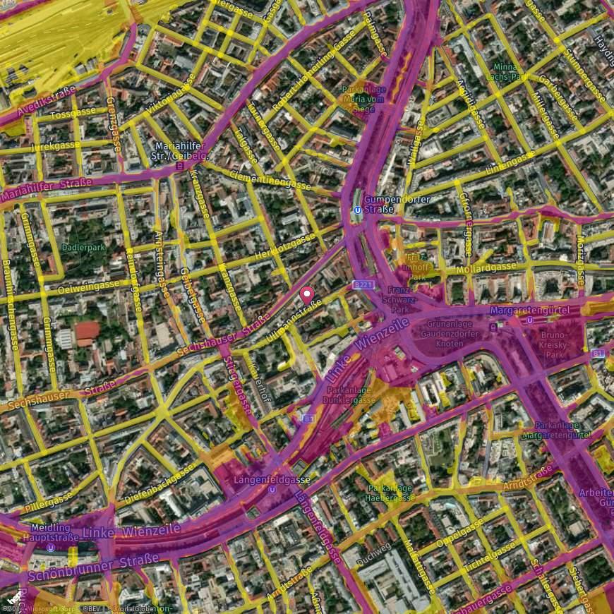 Lärmbelastung Straße Auf der Karte ist die Lärmbelastung farblich dargestellt.