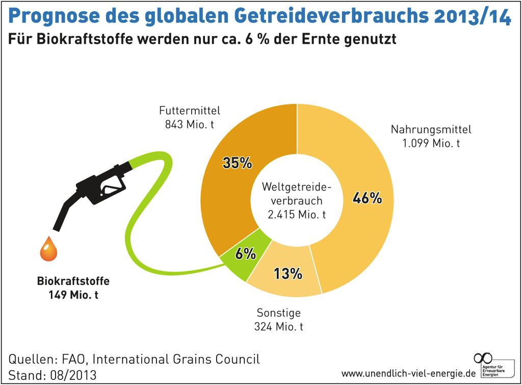 Schlaglichter Biokraftstoffanteil an der globalen Getreideernte Biokraftstoffe sind neben der Senkung des Kraftstoffverbrauchs und erneuerbarer Elektromobilität der wichtigste Faktor für die