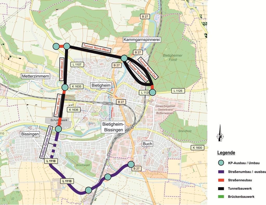 Planfall 4 Nord-Westumfahrung (FDP) Straßenneubau: rd. 500 m Straßenumbau: rd. 4.200 m (davon rd.