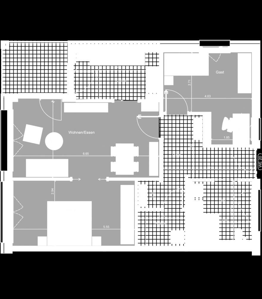 Wohnungstypen 3-Zimmer-Wohnung Wohnen 23,17 m² Schlafen 16,04 m² Gast 10,80 m² Küche 7,78