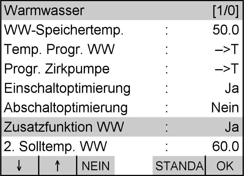 Weitere Einstellungen Zusatzfunktion Warmwasser Als zusätzliche Sicherheit für die Abtötung von Keimen kann die Zusatzfunktion Warmwasser gewählt werden.