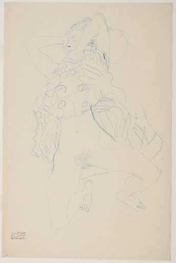 9 3.) LM 1302 Gustav Klimt (Baumgarten bei Wien 1862 1918 Wien) Liegender weiblicher Halbakt mit hochgeschobenem Kleid.