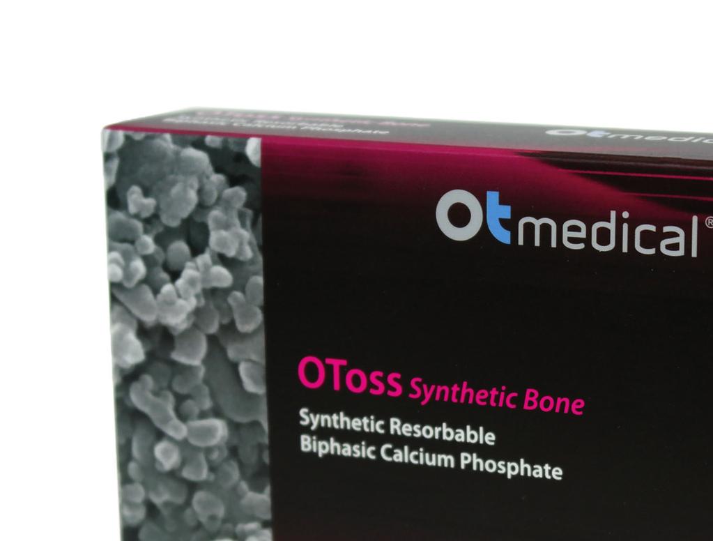 Produkte // Herstellerinfo OT medical Synthetisches Knochenersatzmaterial Hochwertige synthetische Biomaterialien zum attraktiven Preis bietet die OToss-Produktlinie aus dem Hause OT medical GmbH.
