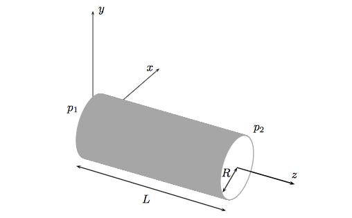 4. Strömung durch ein Rohr: Das Hagen-Poiseuille-Gesetz In dieser Aufgabe betrachten wir eine stationäre, laminare Strömung einer viskosen Flüssigkeit durch ein Rohr von Radius R > 0 und Länge L > 0,