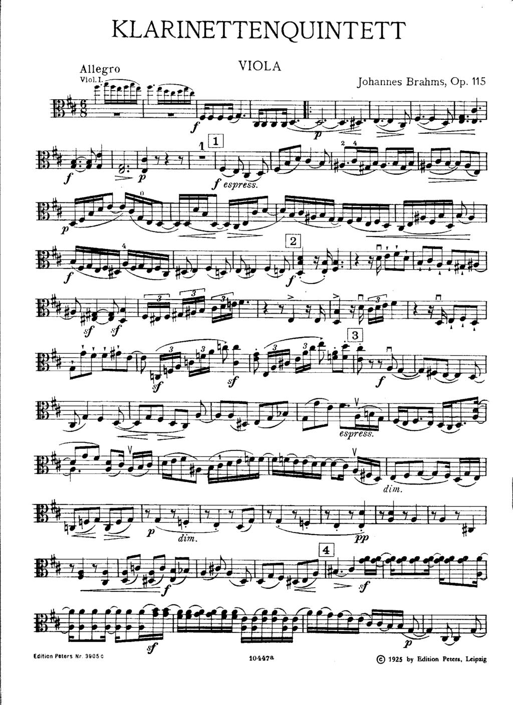 KLARINETTENQUINTETT Allegro - VIOLA Johannes Brahms, Op.