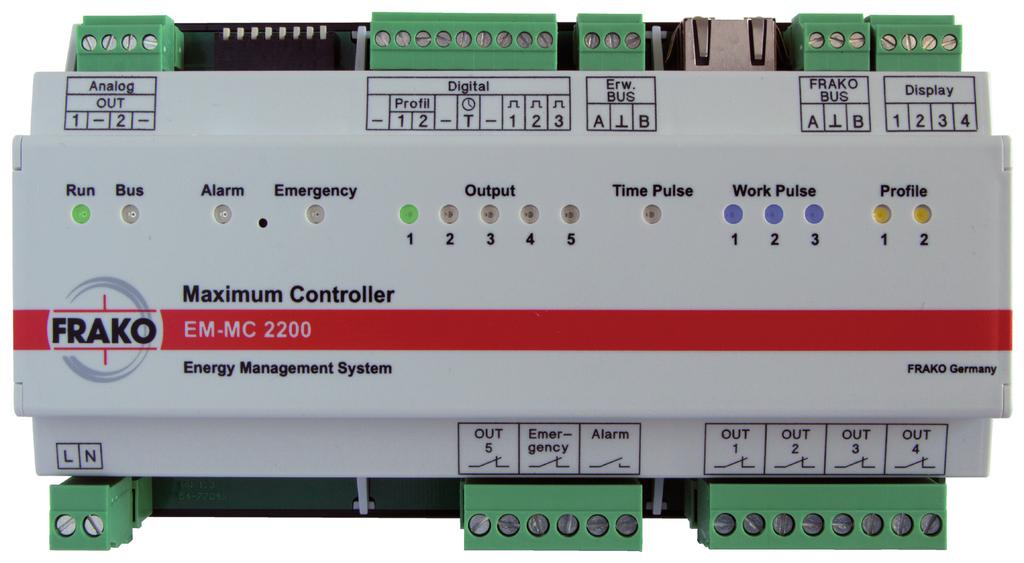 FRAKO EM-MC 2200 Maximum Controller Der Maximum Controller EM-MC 2200 präsentiert sich in modernem Design als komfortable Leistungsüberwachung zur Reduzierung von Leistungsspitzen mit neuen