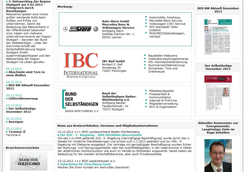 2. Mitgliederanzeigen auf der zentralen BDS-Homepage www.bds-gewerbevereine.