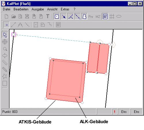 Die Integration der ATKIS-Gebäude 8 Abbildung 3 Identische ALK- und ATKIS-Gebäude, ALK-Gebäude mit graphischer Genauigkeit Bei ALK-Gebäuden, die nicht durch Messungen jüngeren Datums