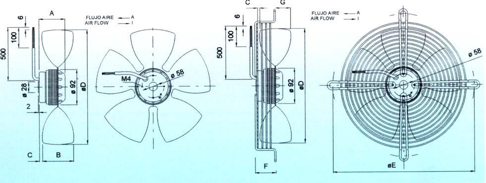 Axial Ventilatoren Serie RP 4 polig Ø 2-3-3 mm Serie RP 4 Poles Ø 2-3-3 mm Type curve Kondensator Noise level