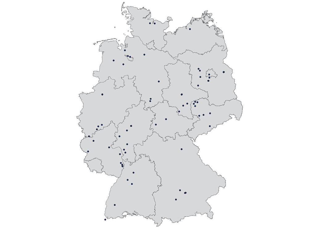 Standorte der Dauerfeldversuche in Deutschland Aktueller Stand der Literaturauswertung: 168 Versuche an 61 Standorten M.