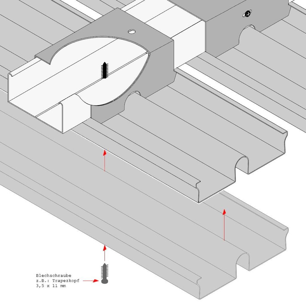 Bild 02 Detail: Montage Kreuzverbinder / KlimaSan-Profil - Profile durch deren Sicke mit der Unterkonstruktion verschrauben.