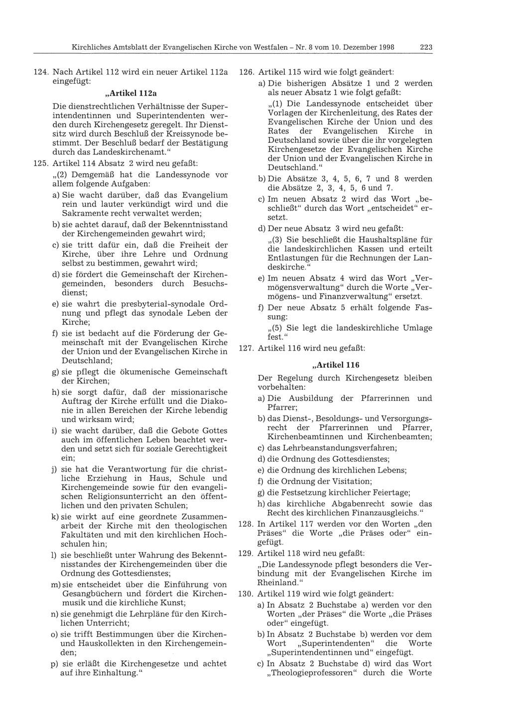 Kirchliches Amtsblatt der Evangelischen Kirche von Westfalen - Nr. 8 vom 10. Dezember 1998 223 124.