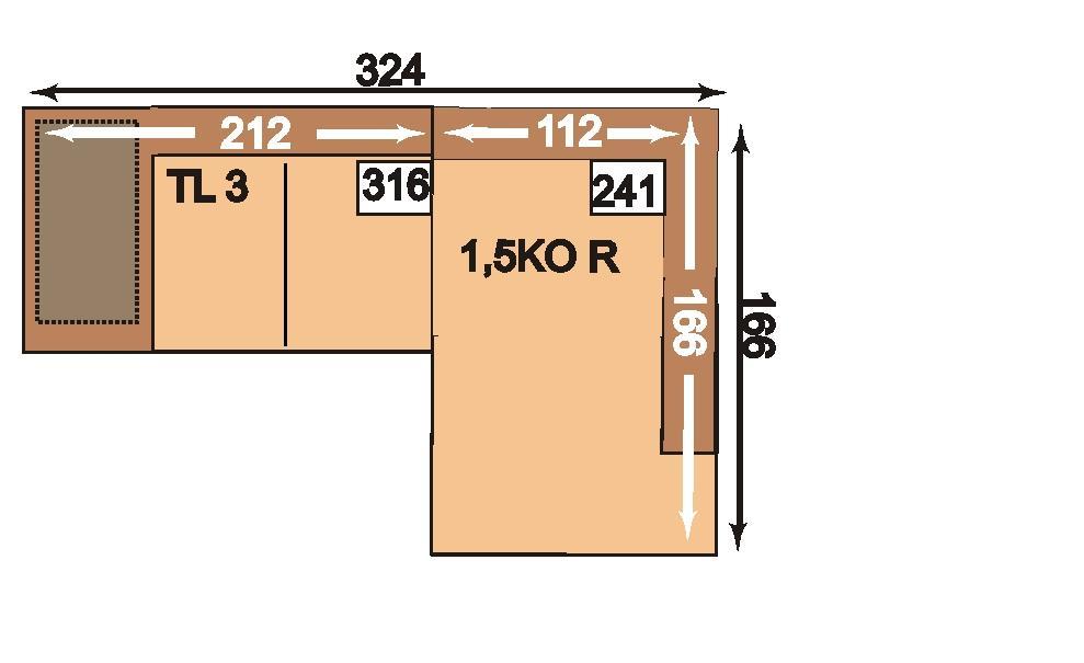2 Kissen 40x40 und 5 Nierenkissen 3 1,5KOL-3TR 1,5-Sitzer Kombielement links; 3-Sitzer rechts m.