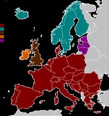 Europäisches Verbundsystem Europäische Verbundsysteme, farblich markiert die Verbundnetze.