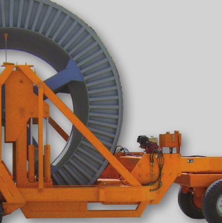 Hydraulic lifting and lowering of the cable drum, driven by 6,6 kw petrol engine, suspensioned axles, 25 km/h, air pressure brake system, lighting system 24