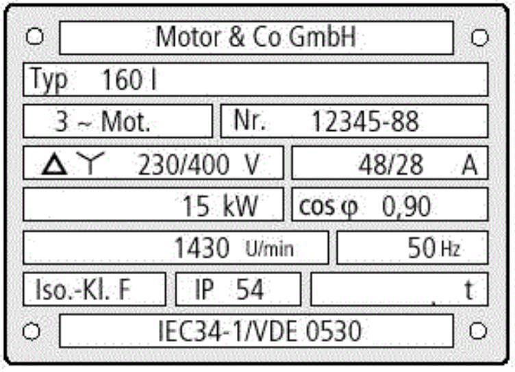6. Leistungsschild eines Drehstrommotors. 3 a) Für welche Betriebsspannung sind die Motorenwicklungen ausgelegt?