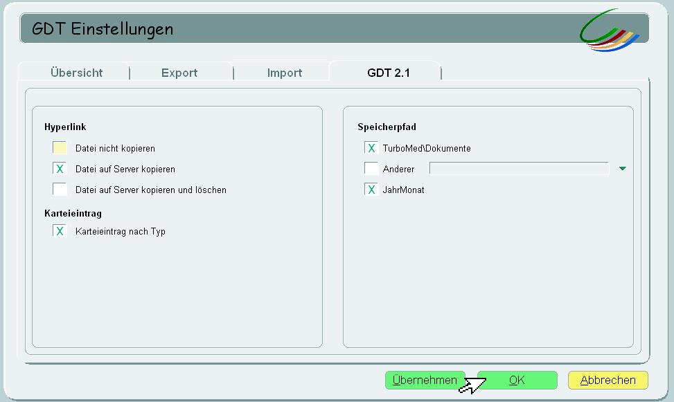 Deutsch Einrichten der GDT-Schnittstelle abschließen 1. Klicken Sie im Dialogfenster GDT-Einstellungen auf OK.