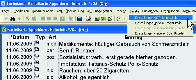 Deutsch Das Dialogfenster Geräteanbindungen GDT-Schnittstelle erscheint. 5.