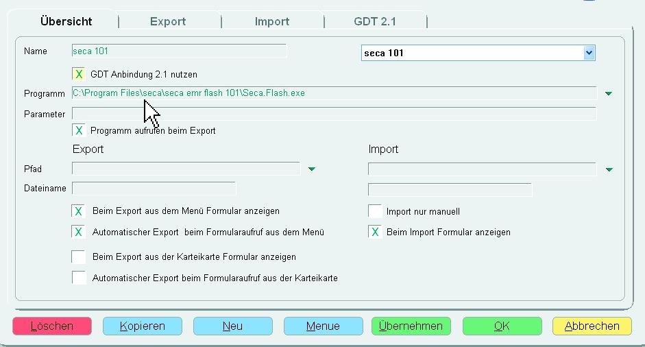 Folgende Checkboxen werden automatisch aktiviert: Programm aufrufen beim Export Beim Export aus dem Menü Formular anzeigen Automatischer