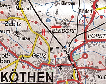 Beim ersten Blick auf die Karte scheint es unmöglich, von Klietzen nach Trebbichau zu gelangen, ohne Micheln zu berühren, Die Straße, die vor Micheln nach rechts abbiegt, wird deshalb vor dem OE