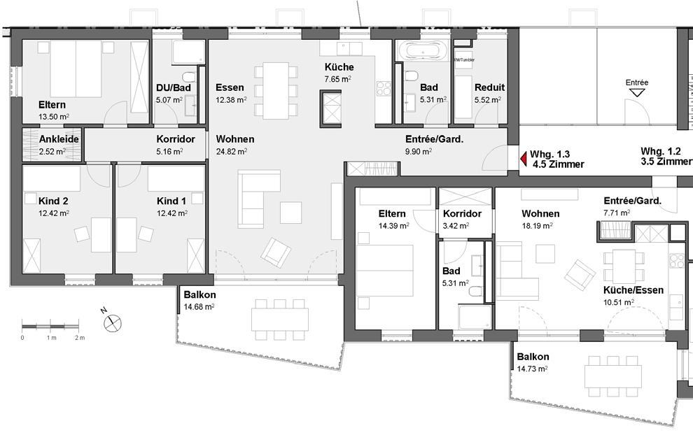 DIE WOHNUNGSEINHEITEN 1.OG Whg. 1.3, 4.5 Zimmer Nettofläche Balkon Keller 1.3 116.67 m2 14.