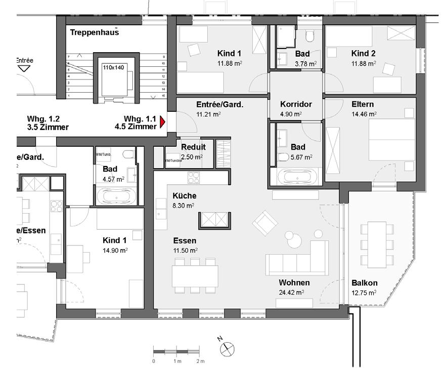 DIE WOHNUNGSEINHEITEN 1.OG Whg. 1.1, 4.5 Zimmer Nettofläche Balkon Keller 1.1 116.17 m2 12.