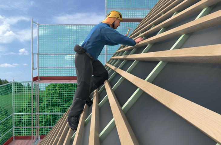 Dacharbeiten Dachlatten als Arbeitsplatz C 344 Gefährdungen Bei falscher Dimensionierung und/oder unzureichender Qualität von Dachlatten können diese beim Begehen brechen und es kann zum