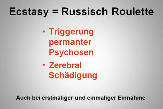Abb. 10 Russisch Roulette 3.2.2 Ecstasy Das bekannteste Amphetaminderivat ist unter dem Namen Ecstasy seit vielen Jahren eine beliebte Rave und Diskodroge.
