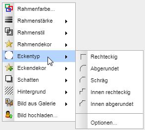 Folgende Typen stehen zur Verfügung: Rechtwinklig (Standard) Abgerundet (konvex) Schräg Innen rechtwinklig Innen abgerundet (konkav) Wird ein Eckentyp auf diese Art und Weise zugewiesen, so gilt