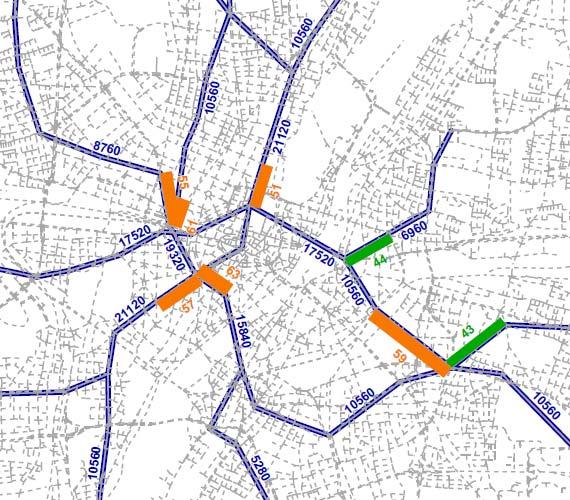 U-Bahn Spitzenstunden-Auslastung 28 (stärkere Richtung HVZ Schule) U2 blau = Kapazität/Std. zur HVZ Schule orange/grün = Auslastung i.