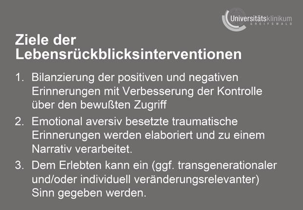 Das heißt also, wir stellen Narrative mit positiven und negativen Erinnerungen her, differenzieren diese aus und verbessern dadurch die Kontrolle über den bewussten Zugriff.