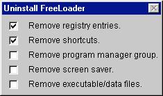 bei Freeloader Wenn man Freeloader, einen WWW-Browser deinstalliert, erscheint dieses Fenster: Der Benutzer mag denken, er könne auswählen, was denn nun tatsächlich deinstalliert werden soll.