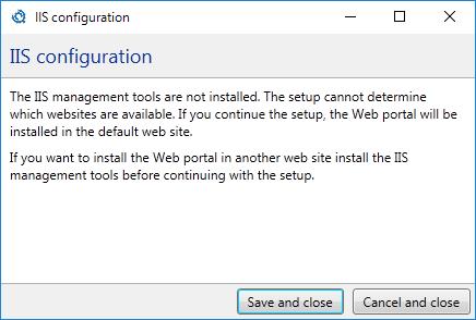 Bild 5: Die Standardeinstellungen müssen verwendet werden Wenn das Web Portal in eine andere Website oder ein anderes virtuelles Verzeichnis installiert werden soll, müssen Sie zuerst diese
