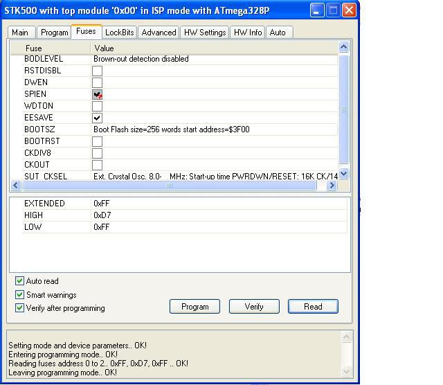 1 Brennen der Firmware Das.hex-File (im Download) kann z.b. mit BASCOM, MyAVR ProgTool oder AVR Studio (ATMEL Studio) über ISP gebrannt werden. Einzelheiten sind hier zu finden: http://dl6gl.