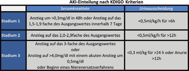 4 I. Kaufmann und A. Voit Abb. 3 KDIGO-Kriterien. Sie stellen die aktuellste Einteilung des akuten Nierenversagens dar. (Nach: [21]) 3.