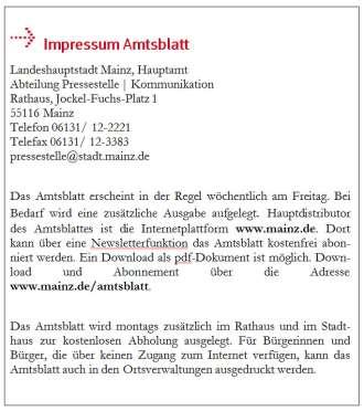 Informationen und amtliche Bekanntmachungen der Landeshauptstadt Mainz Nr. 15 29. März 2018 www.mainz.