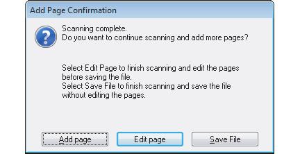 ohne Anzeige des Fensters Add Page Confirmation ( Seite hinzufügen - Bestätigung) automatisch gespeichert. Epson Scan beginnt das Scannen Ihrer Vorlage.