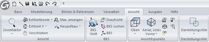 12: Die BKS-Befehl wurden zur Multifunktionsleiste hinzugefügt Sie können nun die BKS-Befehle direkt in der Multifunktionsleiste über den neuen Button im Register "Ansicht", Bereich "BKS" erreichen: