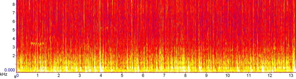 Das schwächere Frequenzband bei 5,5 KHz präsentiert den Gesang eines Feldschwirls Abb.6: Ausschnitt vom 1. Mai 2015, 3:00 Uhr.