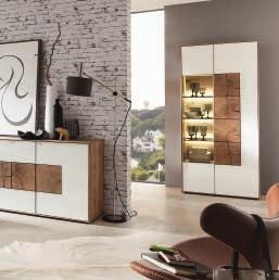 5 HAMAR Sideboard in Kerneiche, Glas weiss matt, Hirnholzapplikationen, 75 49/80.5 cm Fr. 385.