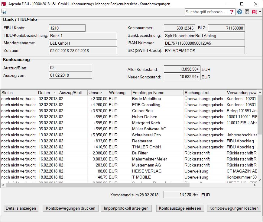 Seite 12 4.2. Kontobewegungen aufrufen»bearbeitung Kontoauszüge bearbeiten«. Mit Doppelklick auf die gewünschte Bankverbindung oder über die Schaltfläche <OK> rufen Sie die Kontobewegungen auf.