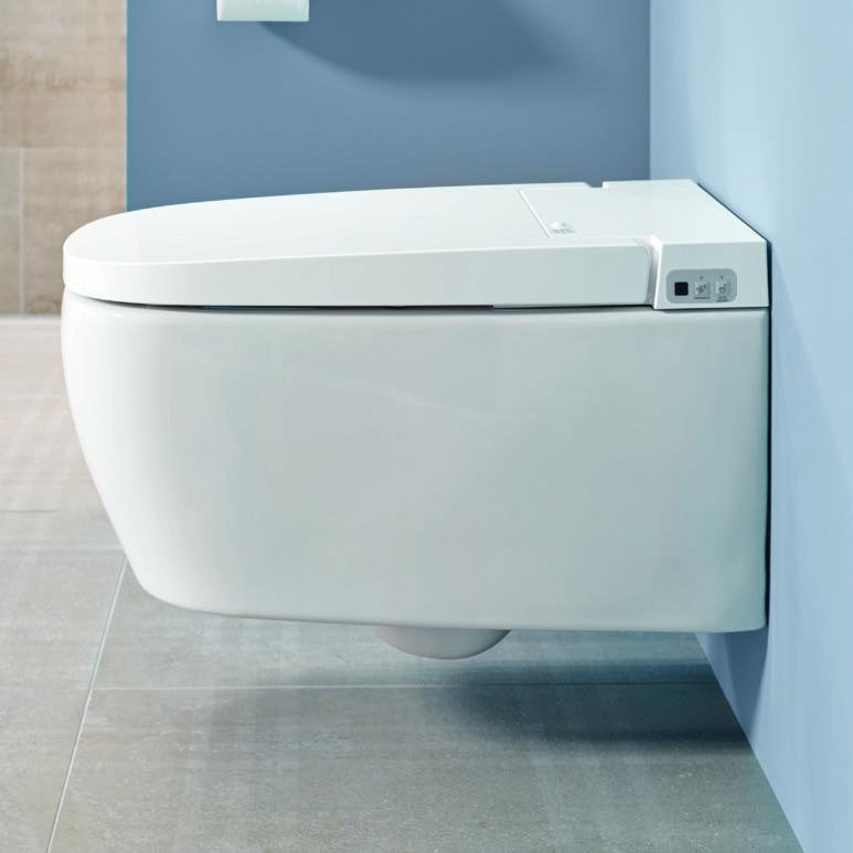 Dank der intelligenten Konstruktion sind keine Wasser- und Stromanschlüsse zu sehen V-Care 1.1 ist rundum durchdachte Ästhetik. Das Dusch-WC verfügt über eine ausfahrbare Reinigungsdüse.