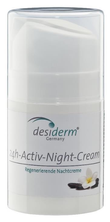 24h-Activ-Night-Cream Regenerierende Nachtcreme Die 24-Stunden Nachtcreme mit feuchtigkeitsspendender Tiefenwirkung wurde speziell für die Bedürfnisse anspruchsvoller, gestresster Haut entwickelt.