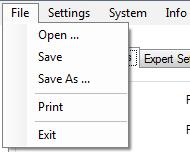 finden sind) 3.1 Menüleiste Funktionen im Menüpunkt»File«: Z Z»Open«(Öffnen einer Konfigurationsdatei)* Z Z»Save«(Speichern einer Konfigurationsdatei)* Z Z»Save As.