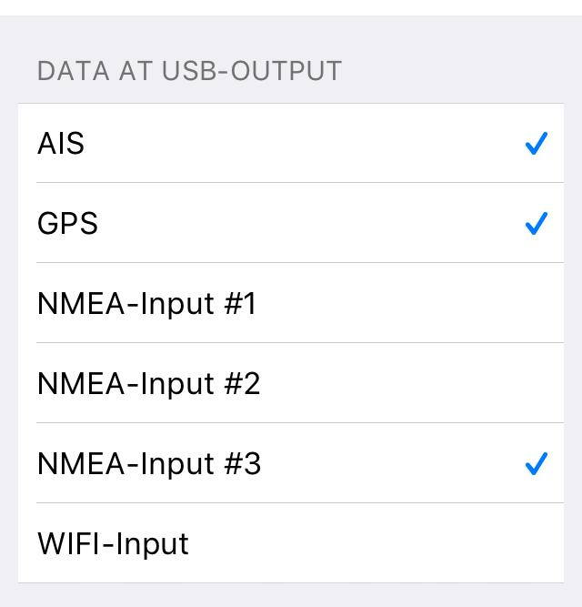 INPUT data on NMEA3 (e.g. log or wind) were forwarded to NMEA1 e.g. chart plotter NMEA2 e.g. chart plotter USB e.g. Laptop or PC WiFi e.