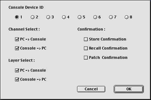 erlauben die Anwahl der Ports, die für die Kommunikation zwischen Studio Manager und dem 02R96 verwendet werden. Console Device ID: Studio Manager kann bis zu acht 02R96-Pulte ansteuern.
