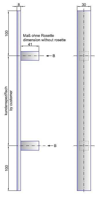 0400 Türgriff ProTec 25mm Länge 430mm (Achsmaß 400mm) 150,48 Türgriff 1038 Planus Profil 30x8mm Edelstahl Korn 600 fein