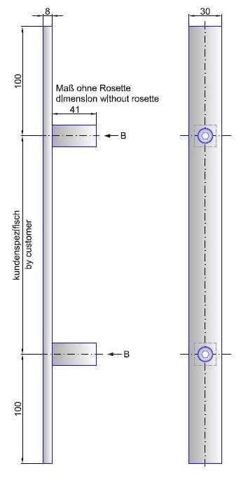 Türgriff 1039 Akzent Profil 30x8mm Edelstahl Korn 600 fein geschliffen Sonderlängen möglich Preis auf Anfrage. TG.1039.30/8.