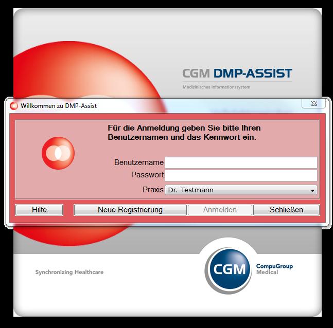 Erst jetzt können Sie sich wieder am Programm anmelden, den CGM DMP- ASSIST nun auch